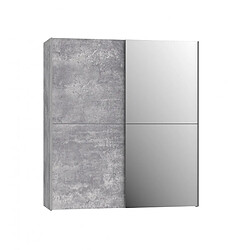 Meubletmoi Armoire 2 portes coulissantes 5 tablettes béton gris miroir - JEIK 