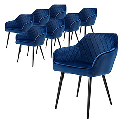 ML-Design Lot 8x chaises de salle à manger rembourré en velours fauteuils salon bleu foncé 