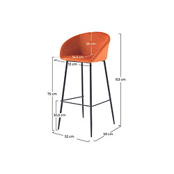 Rendez Vous Deco Chaise de bar Marquise orange corail H75cm (lot de 2)