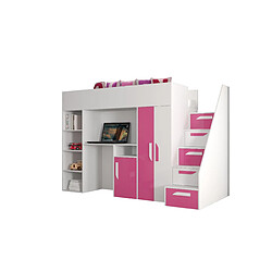 Abiks Meble PARTY 14 Lit superposé 247/165/120 (blanc/rose) 