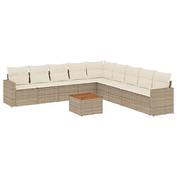 vidaXL Salon de jardin avec coussins 10 pcs beige résine tressée