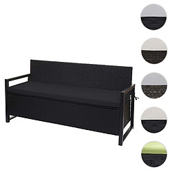 Mendler Poly-Rattan Banc 3 places HWC-F39, Banc de jardin coffre, rangement Coussin d'assise ~ anthracite, coussin noir