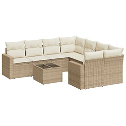 vidaXL Salon de jardin avec coussins 9 pcs beige résine tressée