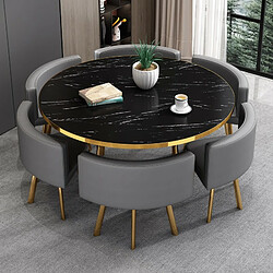 Meubler Design Table À Manger Ronde Effet Marbre Noir Et Chaises Encastrable Popup Xl - Marbre Noir Chaises Gris