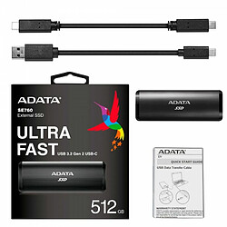 ADATA SE760 Disque SSD Externe Noir 512 Go avec USB 3.2 Gen.2 Type C Titane