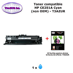 Toner générique HP CE251A , HP 504A pour HP CM3530 CP3525, CP3525dn Cyan+10f papiers photos A6 -T3AZUR