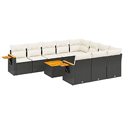 vidaXL Salon de jardin 11 pcs avec coussins noir résine tressée