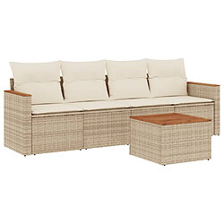 vidaXL Salon de jardin avec coussins 5 pcs beige résine tressée