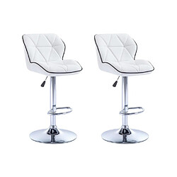 Vente-Unique Lot de 2 tabourets de bar en simili et acier chromé - Hauteur réglable - Blanc - CALVIN