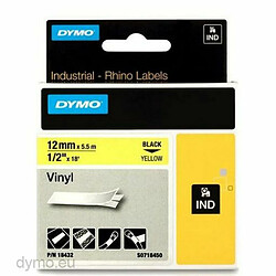 Ruban Laminé pour Etiqueteuses Rhino Dymo ID1-12 12 x 5,5 mm Noir Jaune Autocollants (5 Unités)