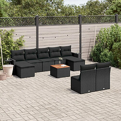 vidaXL Salon de jardin 10 pcs avec coussins noir résine tressée 