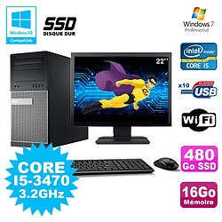 Lot PC Tour Dell 790 I5-3470 3.2Ghz 16Go 480Go SSD DVD WIFI Win 7 + Ecran 22" - Occasion