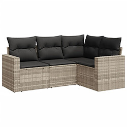 vidaXL Salon de jardin 4 pcs avec coussins gris clair résine tressée