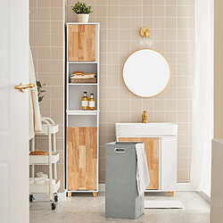 SoBuy BZR74-W Meuble Colonne de Salle De Bain, Armoire Haute Étroite, Placard de Rangement avec 2 Niches, 1 Porte et 1 Panier à Linge 