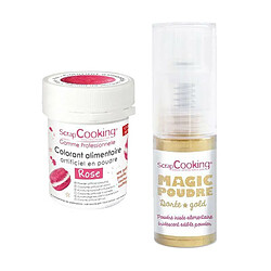 Scrapcooking Colorant alimentaire Rose + Poudre alimentaire irisée dorée 