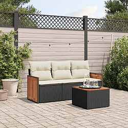 vidaXL Salon de jardin 4 pcs avec coussins noir résine tressée