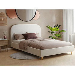 Vente-Unique Lit 140 x 190 cm - Tissu effet bouclettes - Ecru + Matelas - SANTADI