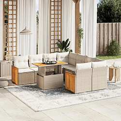 vidaXL Salon de jardin avec coussins 9 pcs beige résine tressée 