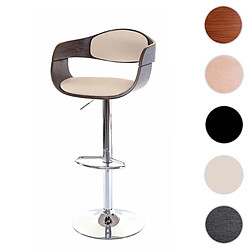 Mendler Tabouret de bar HWC-A47, chaise de bar, bois courbé, design rétro ~ gris, similicuir couleur crème