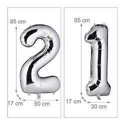 Relaxdays Ballon chiffre numéro 25 gonflable anniversaire décoration géant mariage fête hélium 85-100 cm XXL, argent