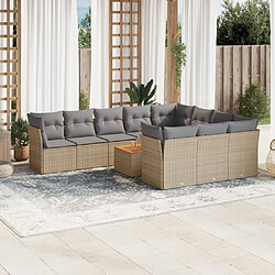 Maison Chic Salon de jardin 11 pcs avec coussins | Ensemble de Table et chaises | Mobilier d'Extérieur beige résine tressée -GKD36734