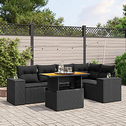 vidaXL Salon de jardin 6 pcs avec coussins noir résine tressée