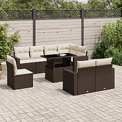 vidaXL Salon de jardin avec coussins 9 pcs marron résine tressée 