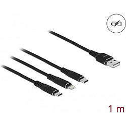 Delock - Lightning-Kabel, nur zum Aufladen - USB männlich bis Micro-USB Typ B, Lightning, USB-C männlich - 1,0m - Schwarz (87155) 