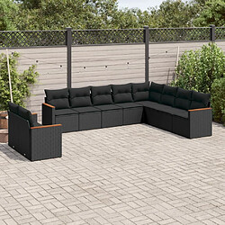 Maison Chic Salon de jardin 10 pcs avec coussins, Ensemble Tables et chaises d'extérieur noir résine tressée -GKD904576