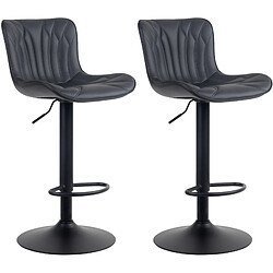 Decoshop26 Lot de 2 tabourets de bar chaises hautes avec coutures décoratives en PVC noir pieds en métal noir 10_0004324 