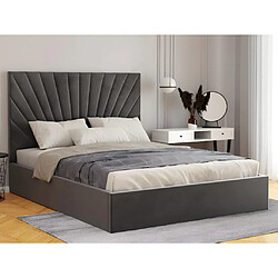 Lit coffre 140 x 190 cm - Velours - Gris + Matelas - RILIODA de Pascal Morabito