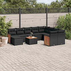 vidaXL Salon de jardin 11 pcs avec coussins noir résine tressée 