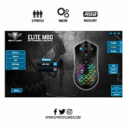 Souris GAMER GAMING ELITE-M80 RGB SPIRIT OF GAMER Programmable Coque design nid d’abeille 4200DPI