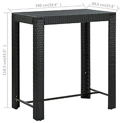 vidaXL Table de bar de jardin Noir 100x60,5x110,5 cm Résine tressée pas cher