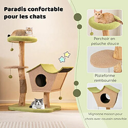 Avis Helloshop26 Arbre à chat de 110 cm tour à chat en bois perchoir supérieur rembourré condo pour chatcentre d'activité pour chat balles pendantes vert 20_0005500