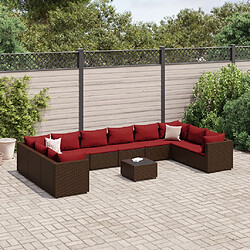 vidaXL Salon de jardin 11 pcs avec coussins marron résine tressée