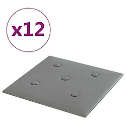 vidaXL Panneaux muraux 12 pcs Gris 30x30 cm Similicuir 1,08 m²