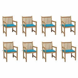 Maison Chic Lot de 8 Chaises de jardin,Fauteuil d'extérieur avec coussins bleu Bois de teck massif -MN41216