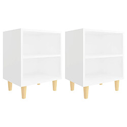 vidaXL Tables de chevet avec pieds en bois 2 pcs Blanc 40x30x50 cm