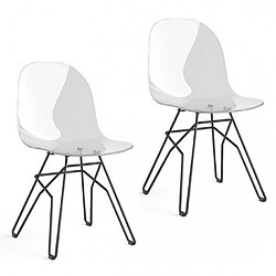 Inside 75 Lot de 2 Chaises ACADEMY pieds métal noir assise plastique transparent 