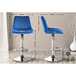 Acheter Decoshop26 Lot de 2 tabourets de bar réglable en hauteur pivotant à 360° assise en tissu bleu couture verticale pied métal chromé 10_0004426