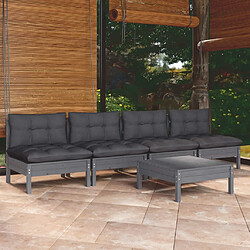 Maison Chic Ensemble de 5 Tables et chaises d'extérieur avec coussins,Salon de jardin anthracite bois de pin -GKD239679