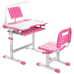 Helloshop26 Ensemble bureau et chaise pour enfants avec éclairage led plateau incliné et tiroir coulissant réglable en hauteur rose 20_0007119 