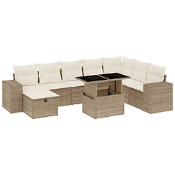 vidaXL Salon de jardin avec coussins 9 pcs beige résine tressée