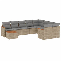 vidaXL Salon de jardin avec coussins 10 pcs beige résine tressée