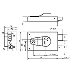 Metalux Serrure en applique type ND 10 modulable à cylindre européen horizontale à fouillot 772 droite