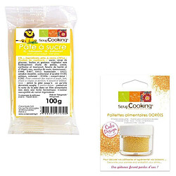 Scrapcooking Pâte à sucre jaune 100 g + paillettes dorées