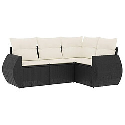 vidaXL Salon de jardin 4 pcs avec coussins noir résine tressée