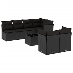 vidaXL Salon de jardin 8 pcs avec coussins noir résine tressée