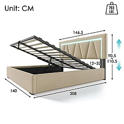 Avis Sweiko Lit adulte 140x200 cm Lit coffre lit double LED avec fonction de chargement USB Type C et éclairage LED Beige avec matelas